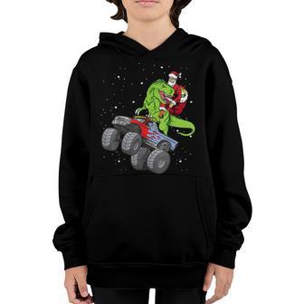 Kid Santa Riding T Rex Dinosaur Monster Truck Boy Christmas Youth Hoodie - Thegiftio UK