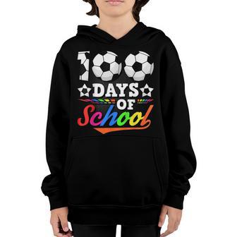 Kids 100 Days Of School Soccer Playing First Grader Youth Hoodie - Thegiftio UK