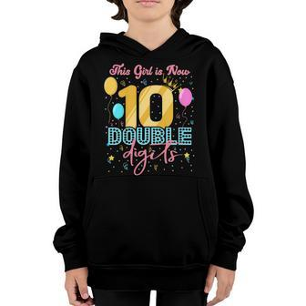 Kids 10Th Birthday Shirt - This Girl Is Now Double Digits Party Youth Hoodie | Mazezy