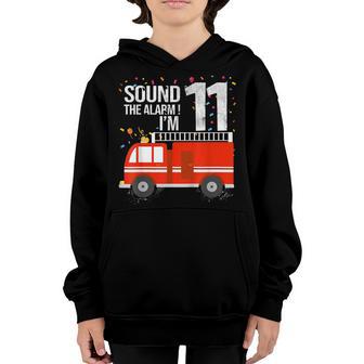 Kids 11 Year Old Firefighter Birthday Party Fire Truck 11Th Youth Hoodie - Thegiftio UK
