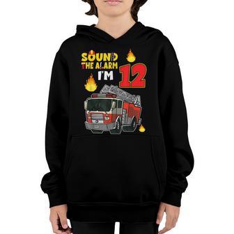 Kids 12 Year Old Firefighter Birthday Party Fire Truck 12Th Youth Hoodie - Thegiftio UK