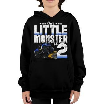 Kids 2 Years Old Little Monster Truck Shirt 2Nd Birthday Gift Tee Youth Hoodie | Mazezy