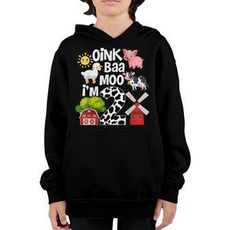 Kids 2Nd Birthday Oink Baa Moo Im 2 Farm Animal Birthday Boy Youth Hoodie - Thegiftio UK