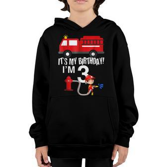 Kids 3Rd Birthday Fire Truck Fireman 3 Years Old Shirt Youth Hoodie | Mazezy