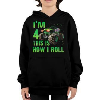 Kids 4 Year Old 4Th Birthday Boy Monster Truck Car Youth Hoodie | Mazezy UK