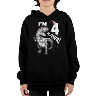 Kids 4 Year Old Birthday Gift Shirt Roar Im 4 Dinosaur Youth Hoodie | Mazezy DE