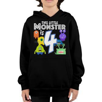 Kids 4 Year Old Monster Birthday Shirt Alien Monsters 4Th Gift Youth Hoodie | Mazezy