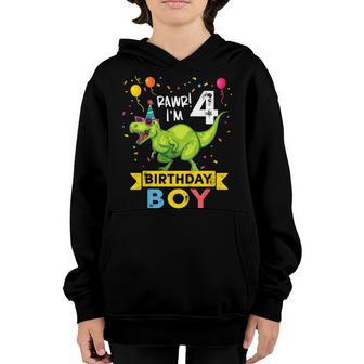 Kids 4 Year Old Shirt 4Th Birthday Boy T Rex Dinosaur T Shirt Youth Hoodie | Mazezy