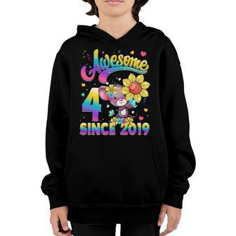 Kids 4 Year Old Since 2019 Cute Mouse 4Th Birthday Girls Youth Hoodie - Thegiftio UK