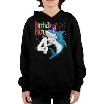 Kids 4Th Birthday Boy Shark Shirts 4 Jaw-Some Four Tees Boys Youth Hoodie | Mazezy