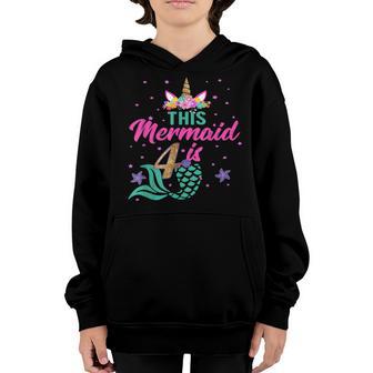 Kids 4Th Birthday Girl Unicorn Mermaid Tail 4 Years Old Youth Hoodie - Thegiftio UK