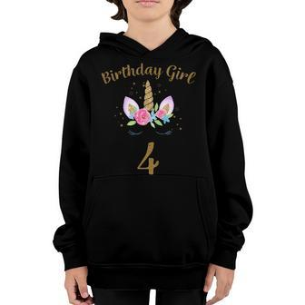 Kids 4Th Birthday Girl Unicorn Shirt Fourth Birthday Outfit Youth Hoodie | Mazezy