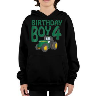 Kids 4Th Birthday Green Farm Tractor Shirt | Four 4 Year Old Youth Hoodie | Mazezy DE