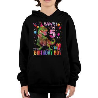 Kids 5 Year Old 5Th Birthday Boy T Rex Dinosau Tie Dye Youth Hoodie - Thegiftio UK