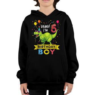 Kids 5 Year Old 5Th Birthday Boy T Rex Dinosaur Youth Hoodie - Thegiftio UK