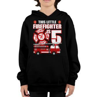 Kids 5 Year Old Firefighter Birthday T Shirt Fire Truck 5Th Gift Youth Hoodie | Mazezy