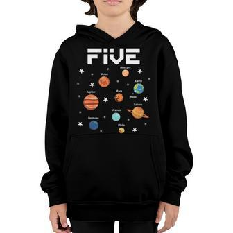 Kids 5 Year Old Outer Space Birthday Shirt Solar Planets 5Th Gift Youth Hoodie | Mazezy
