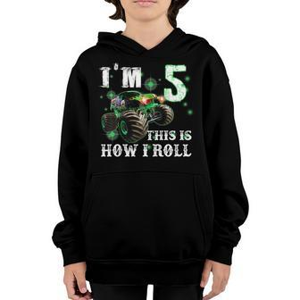 Kids 5 Years Old 5Th Birthday Monster Truck Car Shirt Boy Son Youth Hoodie | Mazezy