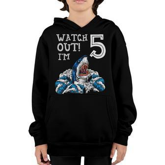 Kids 5Th Birthday Shirt Boys Gift 5 Year Old Shark Fan Pool Party Youth Hoodie | Mazezy