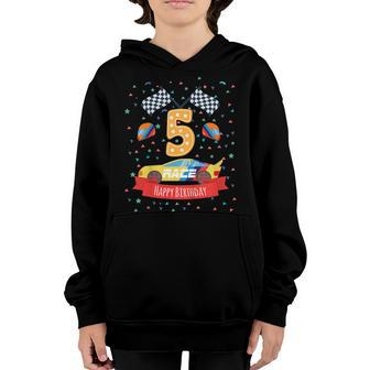 Kids 5Th Fifth 5 Five Years Old Happy Birthday Race Car T Shirts Youth Hoodie | Mazezy