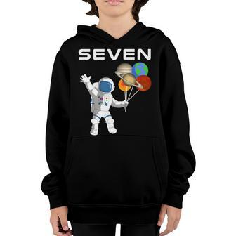 Kids 7 Year Old Outer Space Birthday Party 7Th Birthday Shirt B Youth Hoodie | Mazezy UK
