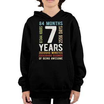 Kids 7Th Birthday 7 Years Old Vintage Retro 84 Months V2 Youth Hoodie | Mazezy