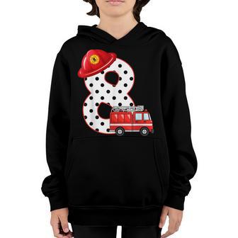Kids 8 Year Old Firefighter Birthday Party Fire Truck 8Th Youth Hoodie - Thegiftio UK