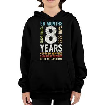 Kids 8Th Birthday 8 Years Old Vintage Retro 96 Months Youth Hoodie | Mazezy