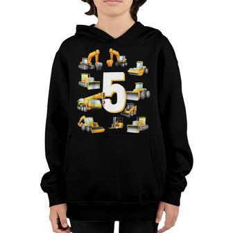 Kids Boys 5Th Birthday 5 Year Old Birthday Diggers Youth Hoodie | Mazezy