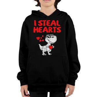Kids Boys Valentines Day Kids Dinosaur T Rex Lover I Steal Youth Hoodie - Thegiftio UK