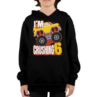 Kids Cartoon Monster Truck & Mud Birthday Shirt For 6 Year Old Youth Hoodie | Mazezy