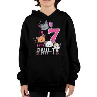 Kids Cute Cats Im 7 Years Old Girls Birthday Party Youth Hoodie | Mazezy