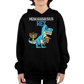 Kids Cute Hanukkah T Rex Dinosaur Menorasaurus Chanukah Boys V2 Youth Hoodie - Thegiftio UK