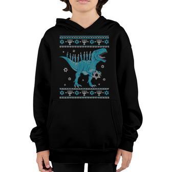 Kids Cute Hanukkah T Rex Dinosaur Menorasaurus Chanukah Boys Youth Hoodie - Thegiftio UK