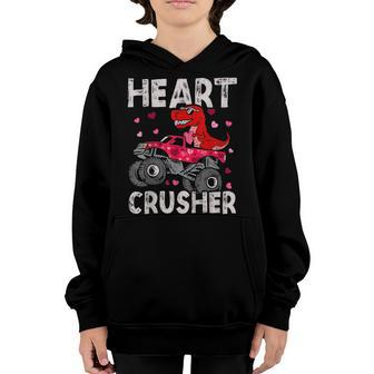 Kids Dinosaur Monster Truck T Rex Valentines Hearts Toddlers Youth Hoodie - Seseable