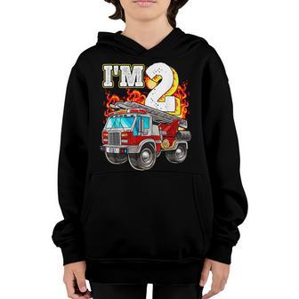 Kids Fire Truck 2Nd Birthday Boy Firefighter 2 Year Old V2 Youth Hoodie - Thegiftio UK