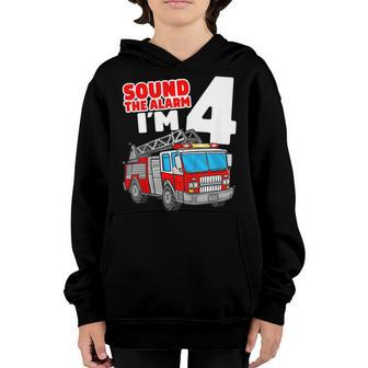 Kids Fire Truck 4 Year Old Shirt Firefighter 4Th Birthday Boy Youth Hoodie | Mazezy