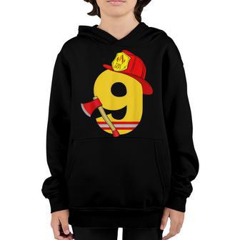 Kids Fire Truck 9Th Birthday Boy Firefighter 9 Year Old V2 Youth Hoodie - Thegiftio UK