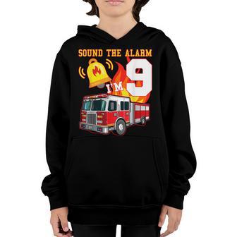 Kids Fire Truck 9Th Birthday Boy Firefighter 9 Year Old Youth Hoodie - Thegiftio UK
