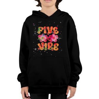 Kids Five Is A Vibe Groovy 5Th Birthday Theme Fifth Tie Dye Youth Hoodie - Thegiftio UK
