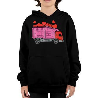 Kids Garbage Truck Hearts Toddler Boys Valentines Day Youth Hoodie - Seseable