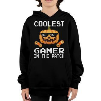 Kids Halloween Coolest Gamer In The Patch Boys Girls Pumpkin V5 Youth Hoodie - Thegiftio UK