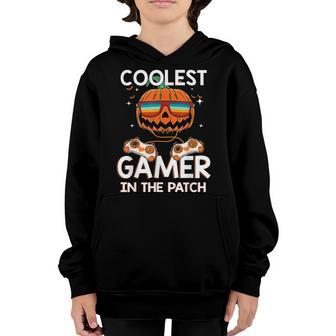 Kids Halloween Coolest Gamer In The Patch Boys Girls Pumpkin V6 Youth Hoodie - Thegiftio UK