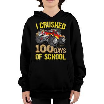 Kids I Crushed 100 Days Of School Boys Monster Truck Youth Hoodie - Thegiftio UK