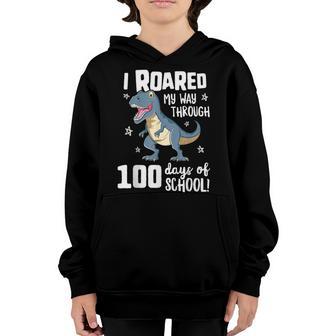 Kids I Roared My Way Through 100 Days Of School T Rex Youth Hoodie - Thegiftio UK