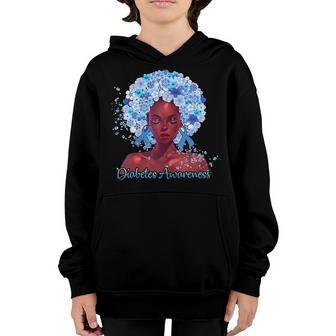 Kids In November We Wear Blue Black Woman Diabetes Awareness Youth Hoodie - Thegiftio UK