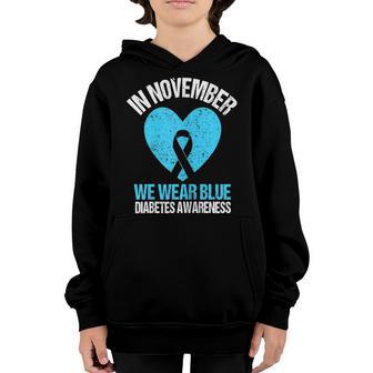 Kids In November We Wear Blue Diabetes Awareness Blue Ribbon Youth Hoodie - Thegiftio UK