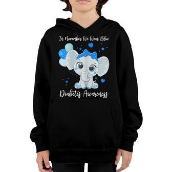 Kids In November We Wear Blue Ribbon Elephant Diabetes Youth Hoodie - Thegiftio UK