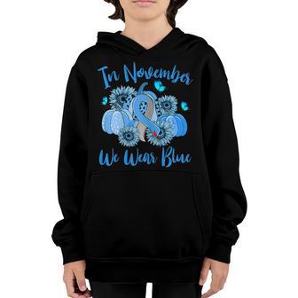 Kids In November We Wear Blue T1d Diabetes Pumpkin Sunflower Youth Hoodie - Thegiftio UK