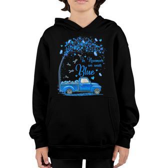 Kids In November We Wear Blue Truck Butterfly Diabetes Youth Hoodie - Thegiftio UK